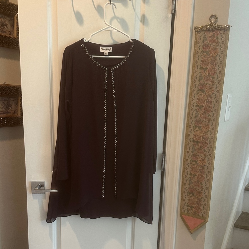 Dark purple Blouse with Beaded Trim